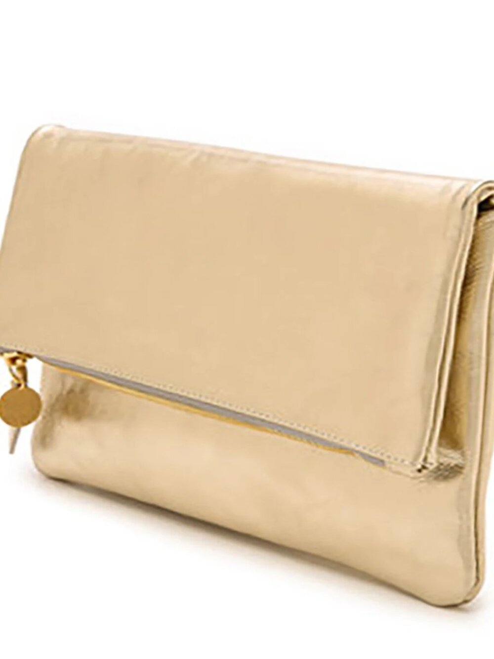 Clare V. Fold Over Light Gold Leather Clutch